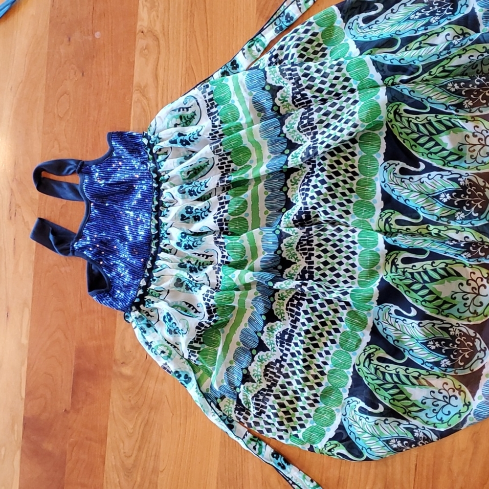 Emily West blue girls dress size 10 sequence and flowy style